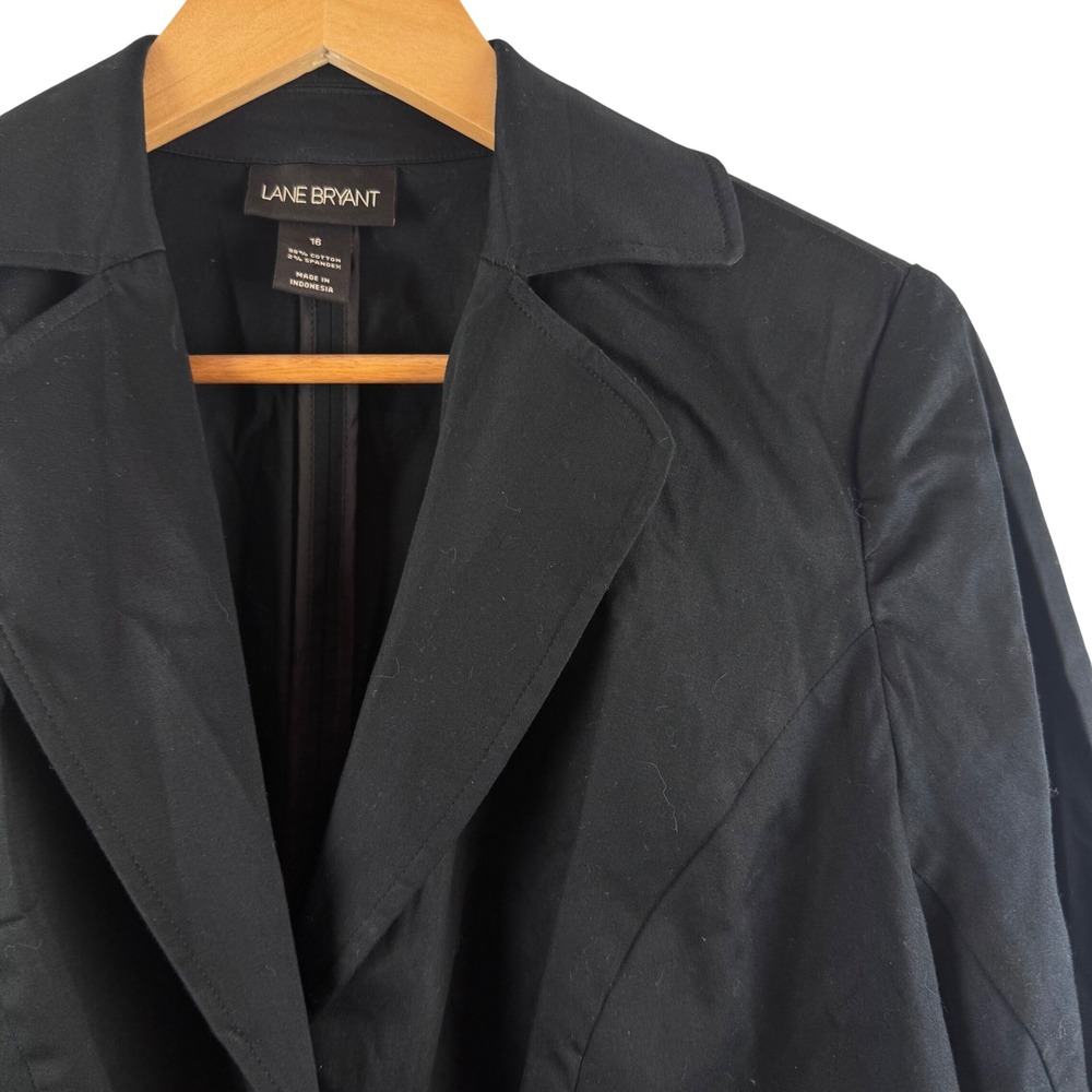 Lane Bryant Blazer Women 16 Black 3/4 Sleeve Pleated Hem Cotton Stretch Tailored